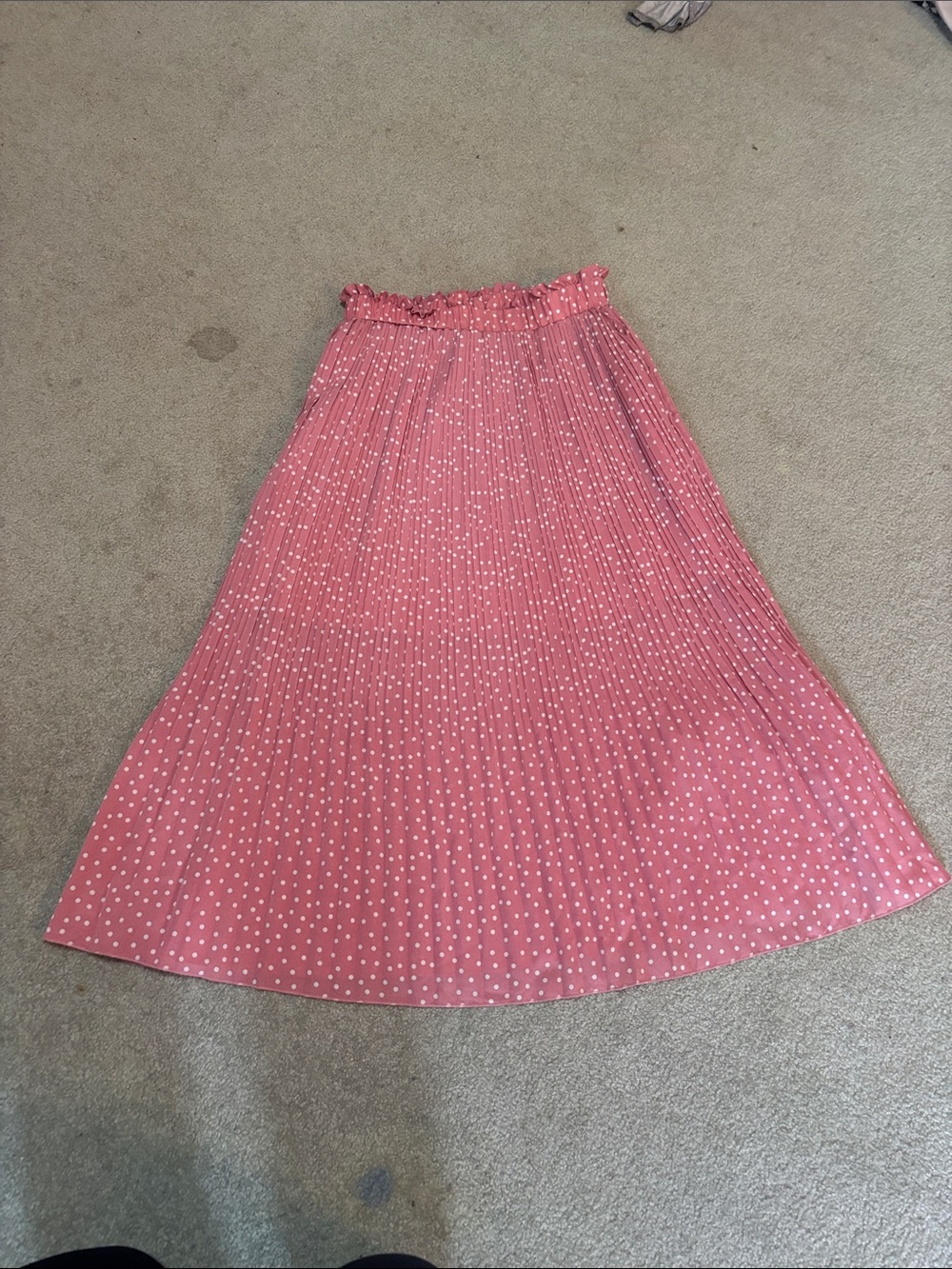 Women's Pink Polka Dot Pleated Midi Skirt